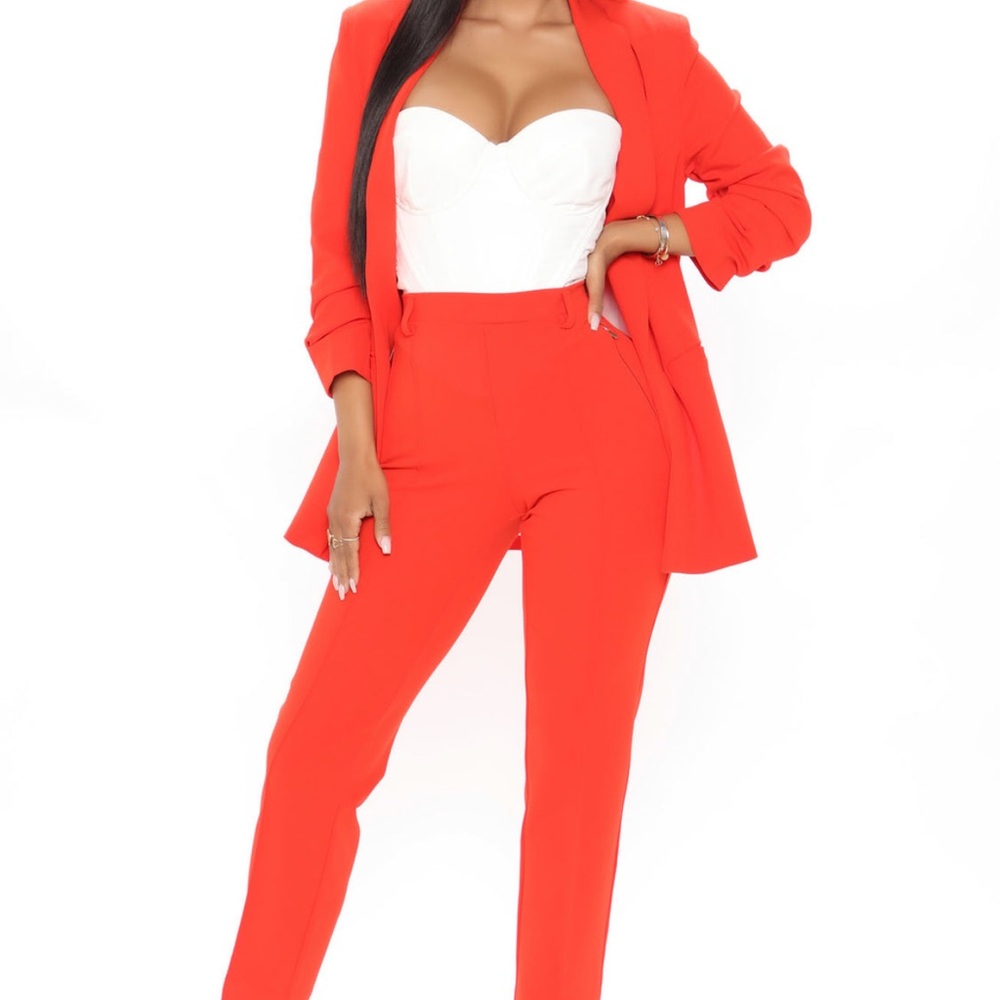 Business Classy Blazer Pants Suit Set - Red
